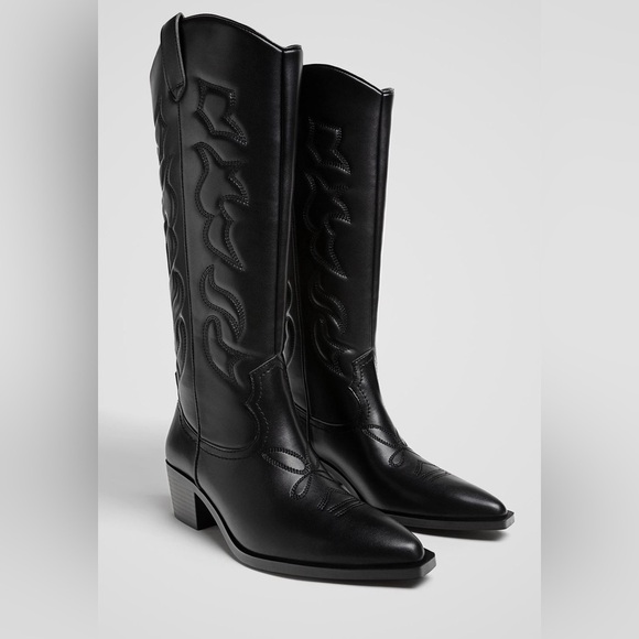 stradivarius Shoes - Stradivarius faxu leather cowboy boots western confirm knee high Bohemian shoes